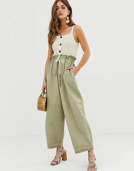 ASOS DESIGN ultimate wide leg pants with paperbag waist in oil wash