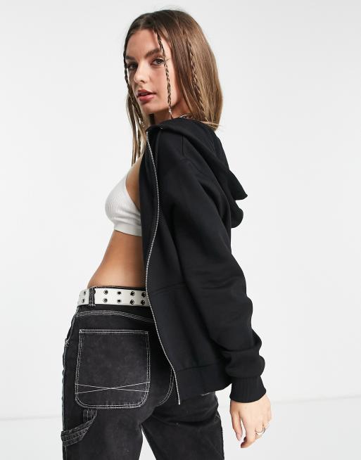 ASOS DESIGN cropped zip up hoodie in black