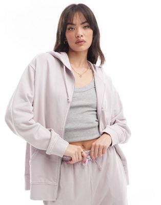 ASOS DESIGN ultimate zip through hoodie in washed lilac
