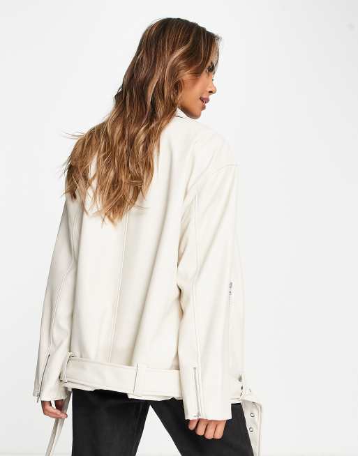 ASOS DESIGN - Ultimativ cremefarvet bikerjakke i imiteret læder, 2 af 4