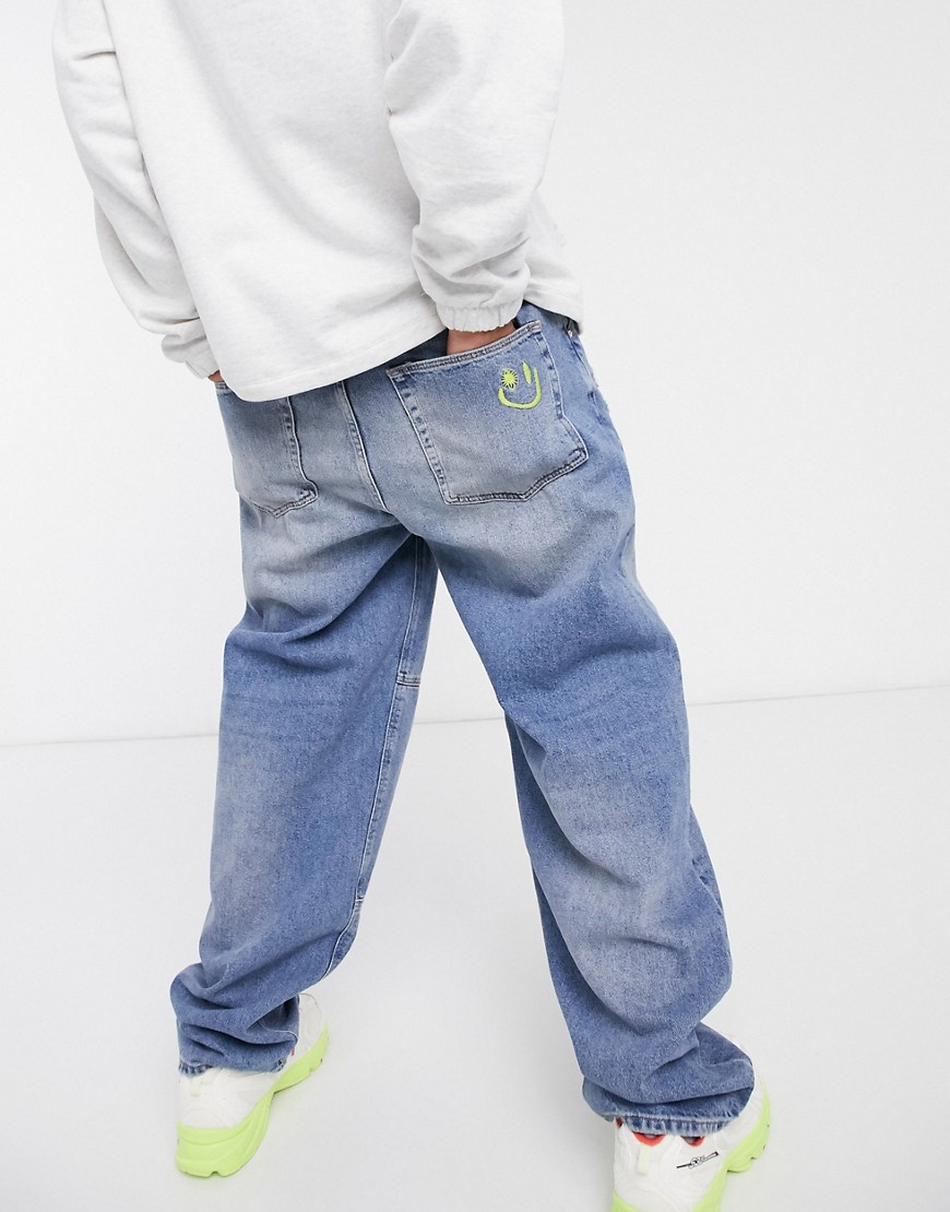 ASOS DESIGN ultra baggy jeans in mid blue 90's wash with seam details