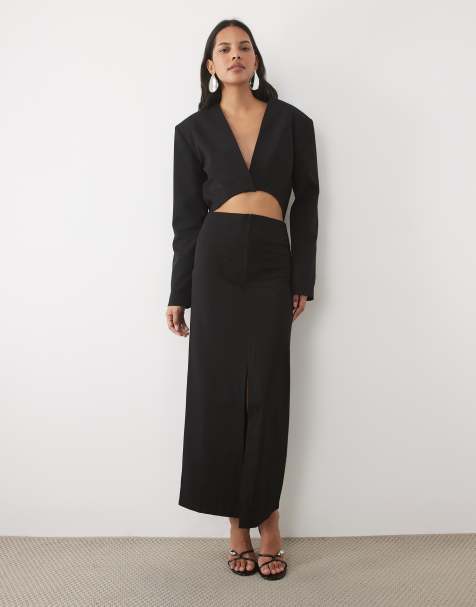 ASOS DESIGN ultra high waist tailored maxi skirt coord in black