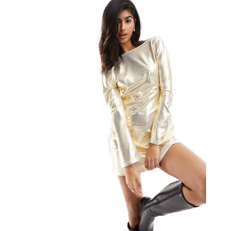 ASOS DESIGN ultra low back gold foil mini dress