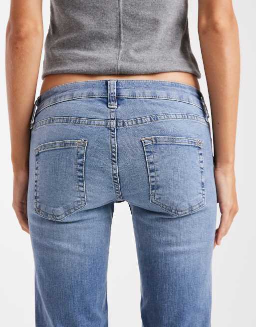 ASOS DESIGN ultra low flare jean in midwash blue, 4 of 5