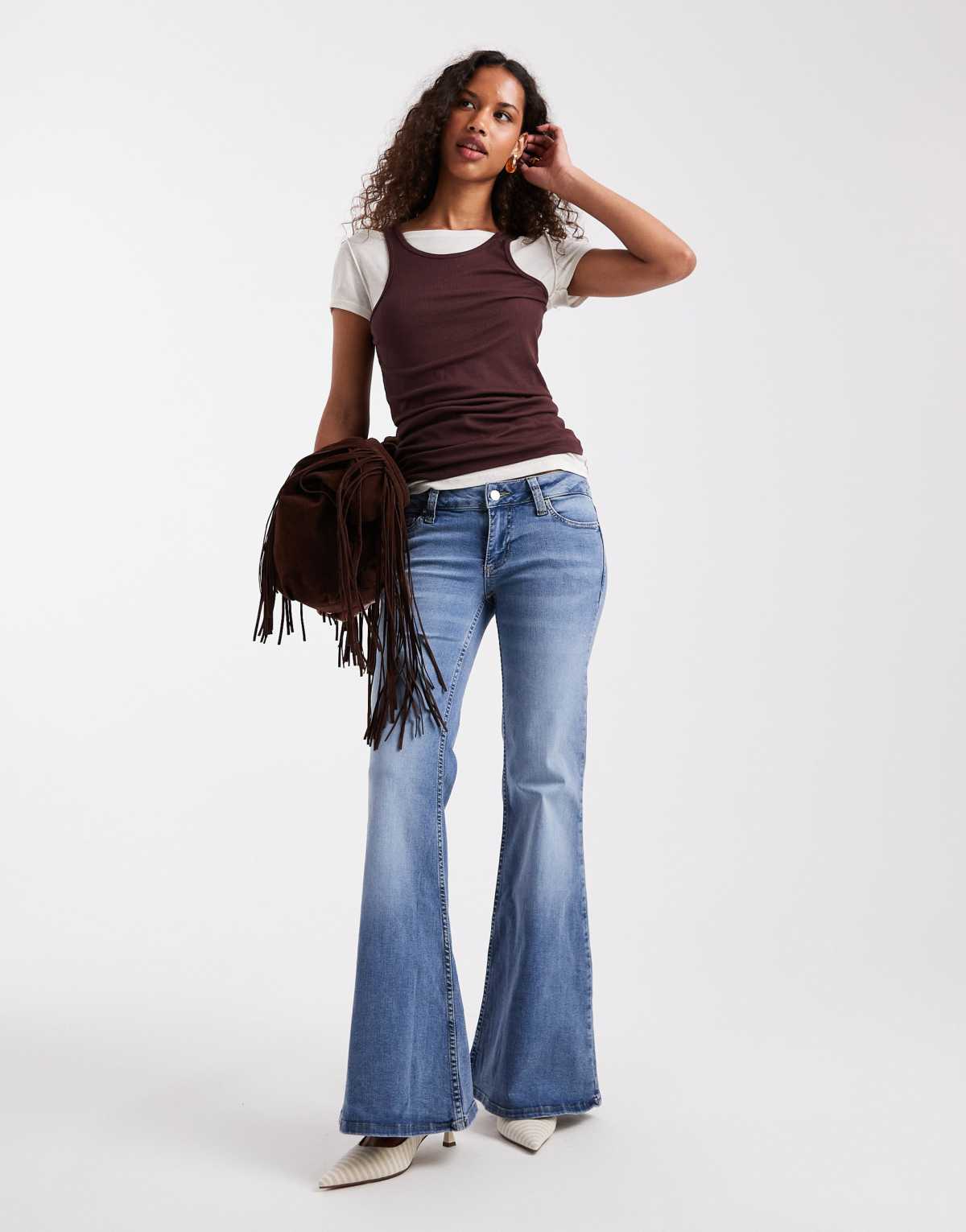 ASOS DESIGN ultra low flare jean in pale wash blue