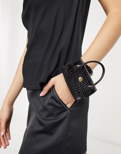 ASOS DESIGN ultra mini purse with bracelet strap in black