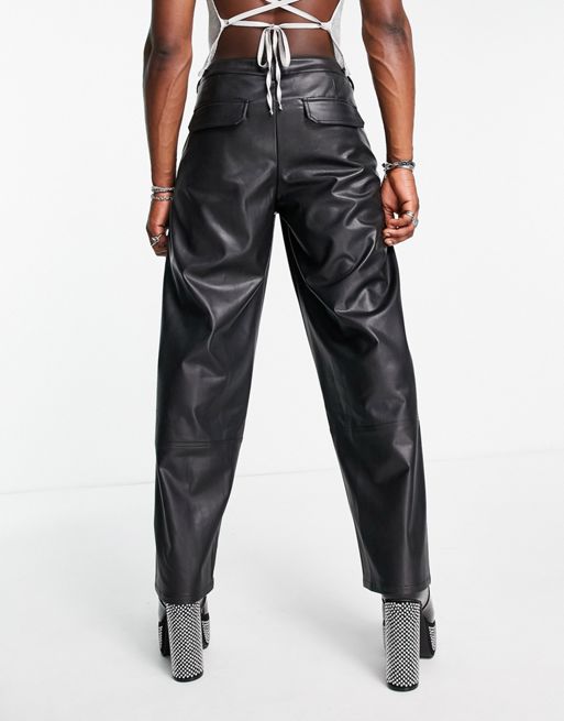 ASOS DESIGN baggy leather look pants in black