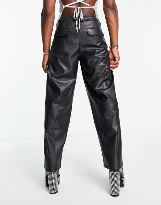 ASOS DESIGN ultra wide leather look trousers in black , 2 of 4