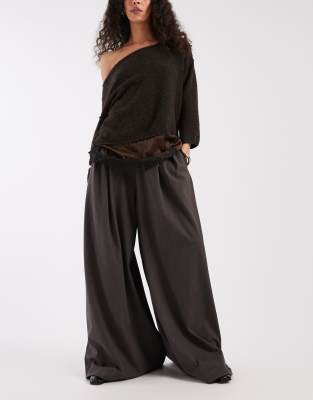 Asos Design Ultra Wide Leg Pants In Brown