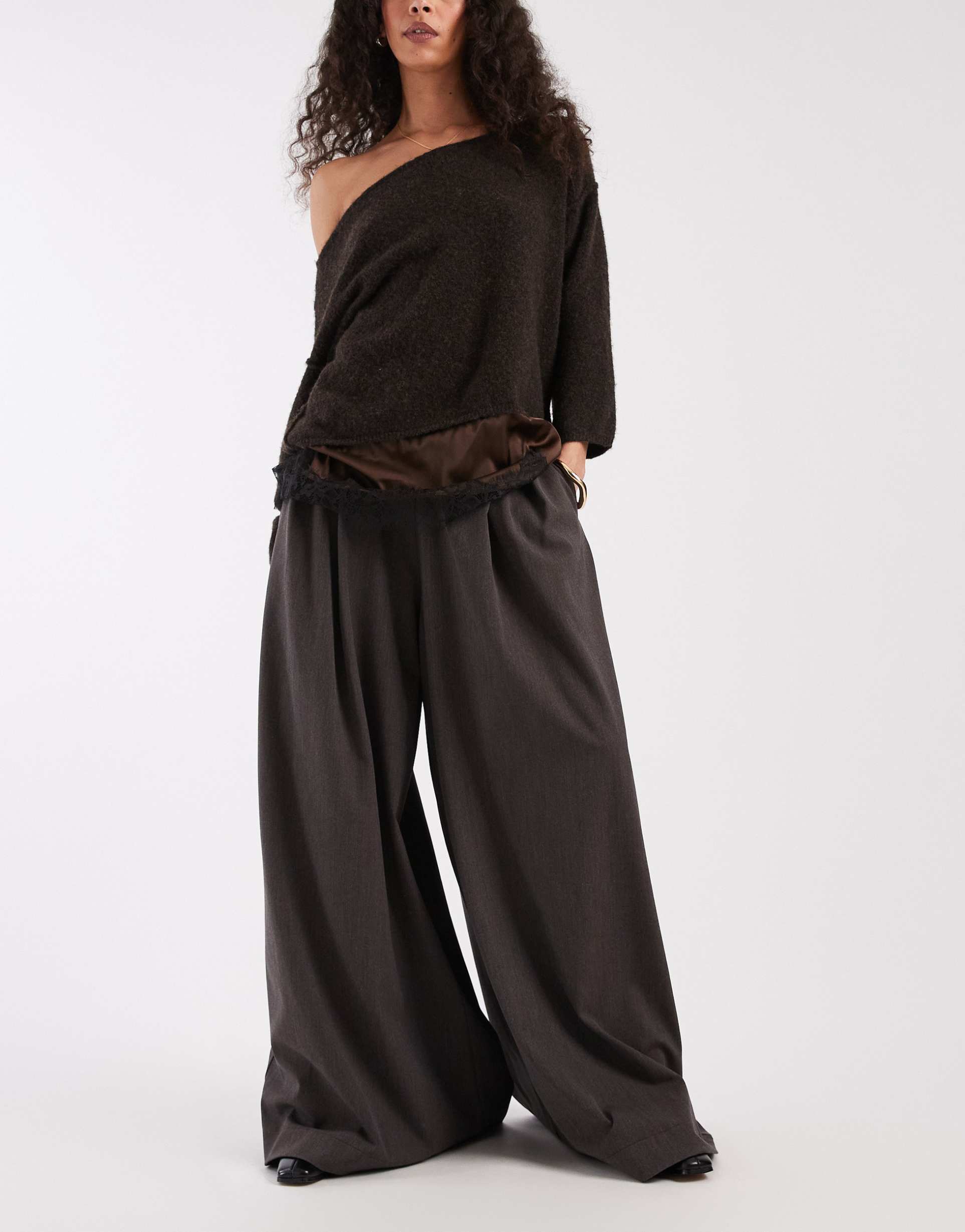 asos design ultra wide leg pants in chocolate