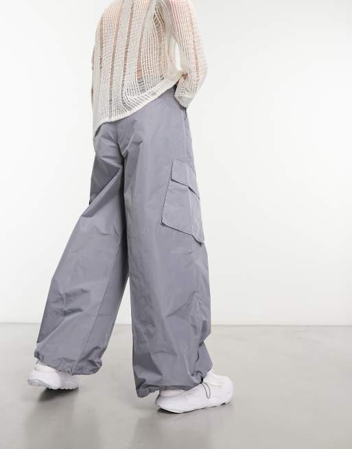 Weekday Unisex parachute baggy pants in grey exclusive to ASOS