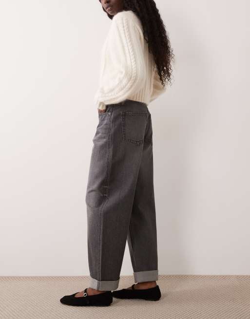 ASOS DESIGN umgekrempelte Barrel-Jeans in Grau, 3 von 5