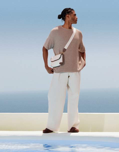 ASOS DESIGN – Umhängetasche aus Canvas in Ecru und Braun - view 1