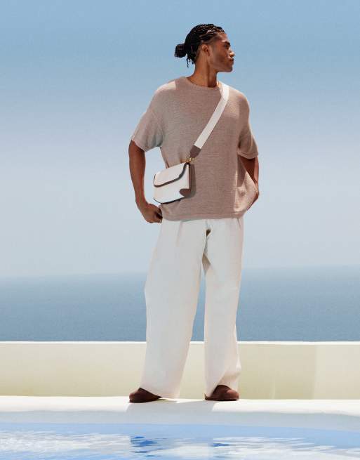 ASOS DESIGN – Umhängetasche aus Canvas in Ecru und Braun