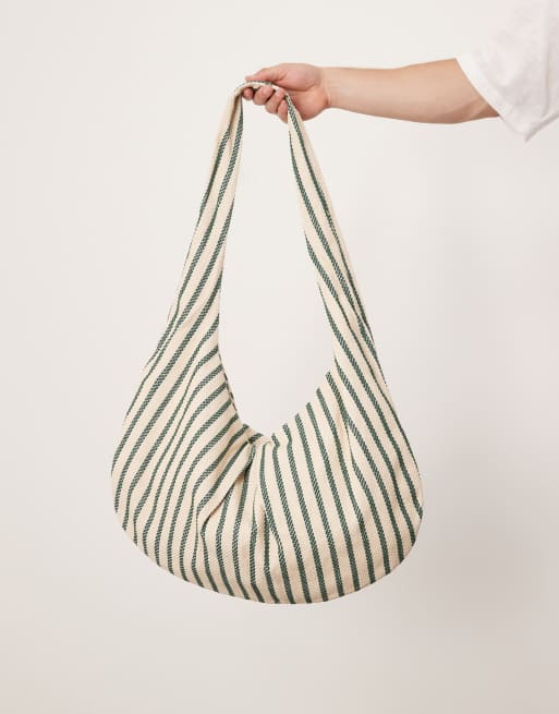 ASOS DESIGN – Umhängetasche aus Canvas in Ecru und Grün gestreift, 2 von 4