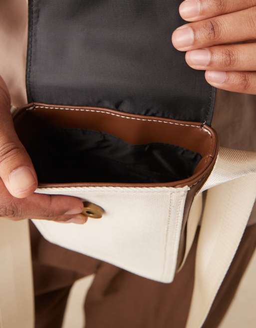ASOS DESIGN – Umhängetasche aus Canvas in Ecru und Hellbraun, 4 von 4