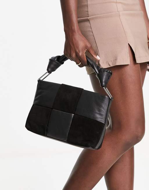 ASOS DESIGN – Umhängetasche aus Leder und Wildleder in Schwarz mit Webdesign, geknotetem Henkel und abnehmbarem Umhängeriemen