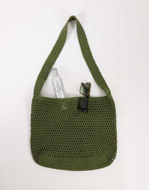 ASOS DESIGN – Umhängetasche aus Strick in Dunkelgrün - view 1