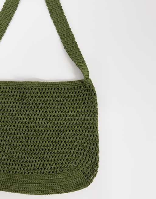 ASOS DESIGN – Umhängetasche aus Strick in Dunkelgrün, 4 von 4