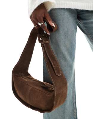 ASOS DESIGN - Umhängetasche aus Wildleder in Schokobraun