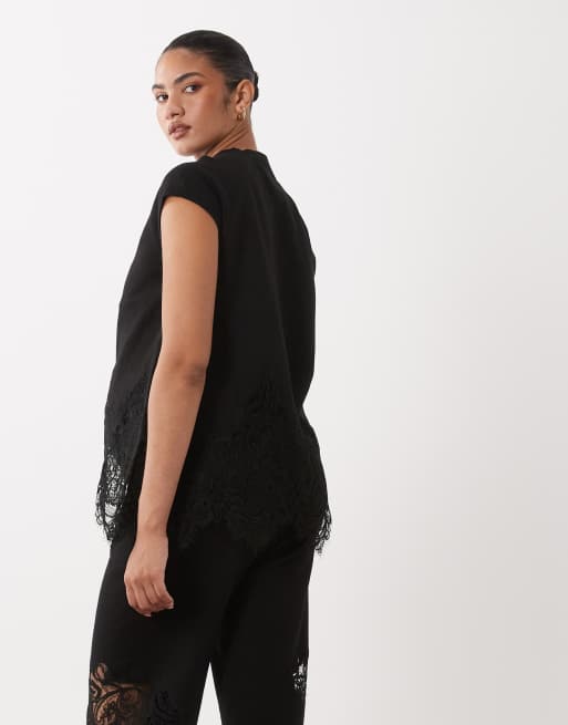 ASOS DESIGN Umstands-Kombiteil aus kompaktem Strick mit Spitzendetail in Schwarz, 4 von 4