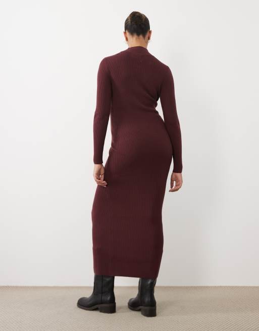 ASOS DESIGN Umstands-Maxikleid mit Stehkragen in Burgunderrot, 4 von 4