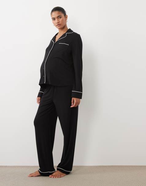 ASOS DESIGN Umstands-Pyjamaset mit langen Ärmeln in Schwarz - view 1