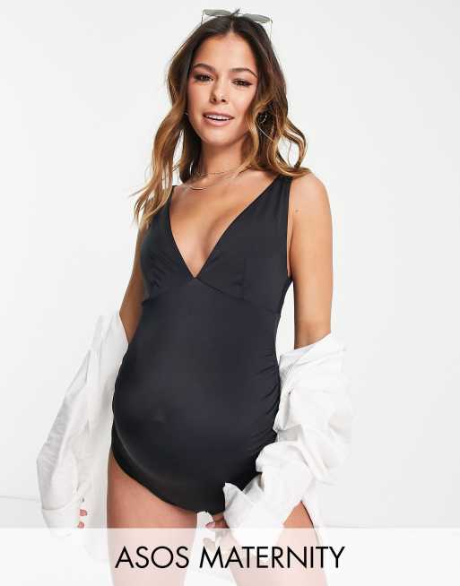 ASOS DESIGN – Umstandskleidung – Badeanzug mit Ziernähten in Schwarz