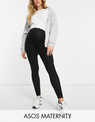 Thumbnail - ASOS DESIGN Umstandsmode - Hochwertige, superweiche Leggings aus Baumwolle/Modal über dem Babybauch zu tragen-Schwarz