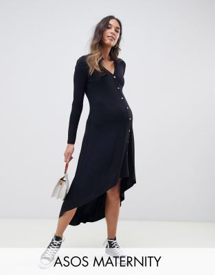 ASOS DESIGN – Umstandsmode – Midikleid mit durchgehender Knopfleiste und abfallendem Saum