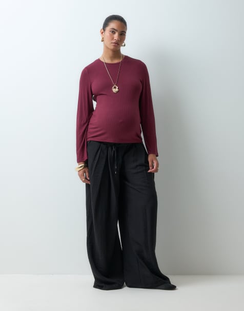 ASOS DESIGN Umstandsmode strukturierte Wide-Leg-Hose mit Bindebund in Schwarz - view 1