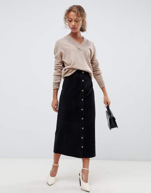 Black cord midi skirt uk sale