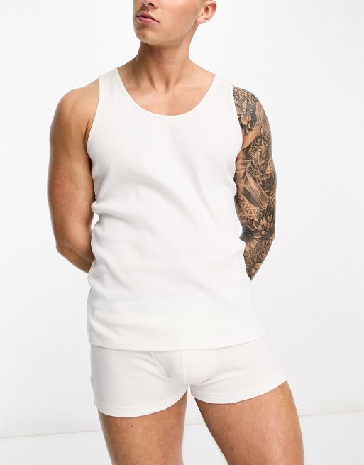 ASOS DESIGN underwear set with square neck tank top and briefs in beige  irregular rib