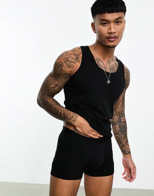 ASOS DESIGN underwear set with tank top and briefs in black mesh