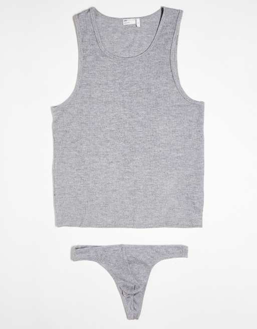 ASOS DESIGN underwear set with vest and thong in super soft rib