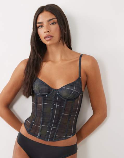 ASOS DESIGN underwire mesh corset in navy check - view 1