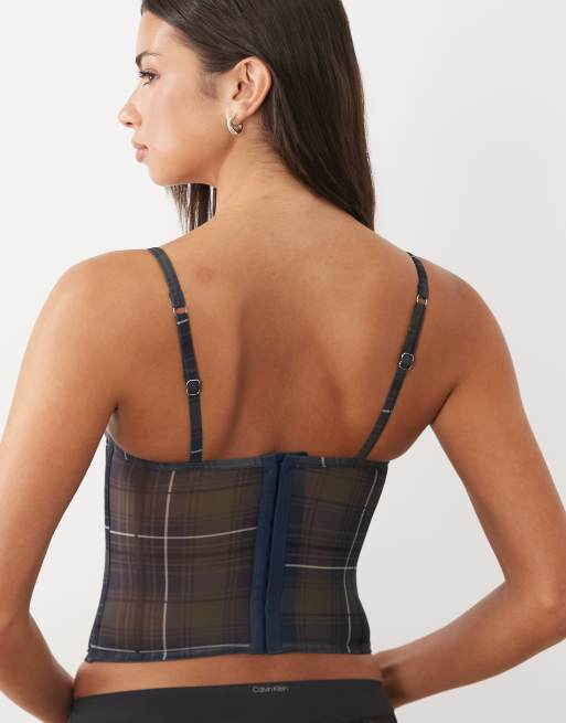 ASOS DESIGN underwire mesh corset in navy check, 2 of 4