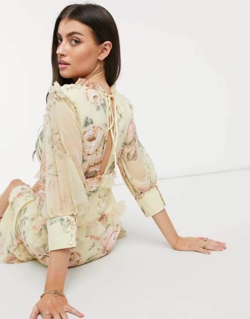 ASOS DESIGN – Ungesäumtes Midikleid mit Zierknöpfen und Blumenprint, 3 von 4