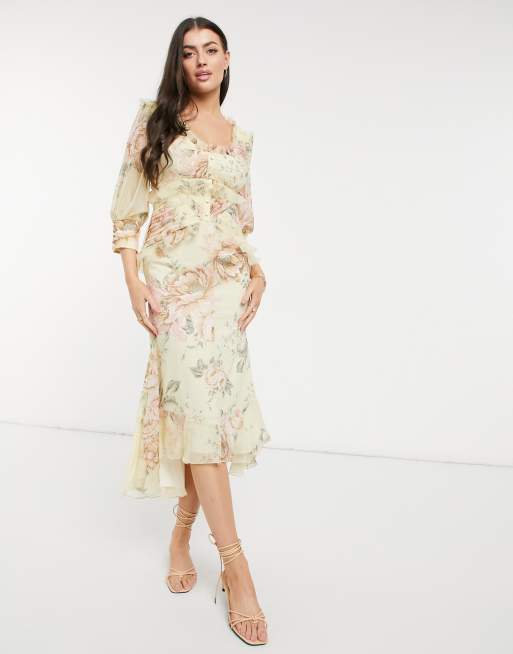 ASOS DESIGN – Ungesäumtes Midikleid mit Zierknöpfen und Blumenprint, 4 von 4
