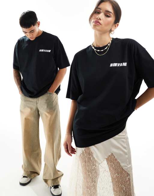 ASOS DESIGN - Uniseks oversized band T-shirt met grafische Nirvana-prints in zwart, 2 van 4