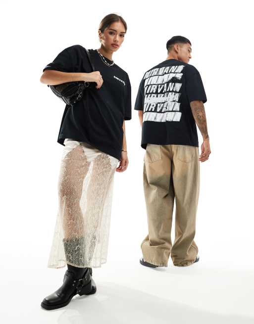 ASOS DESIGN - Uniseks oversized band T-shirt met grafische Nirvana-prints in zwart, 3 van 4