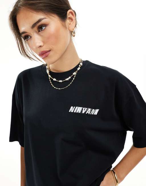 ASOS DESIGN - Uniseks oversized band T-shirt met grafische Nirvana-prints in zwart, 4 van 4
