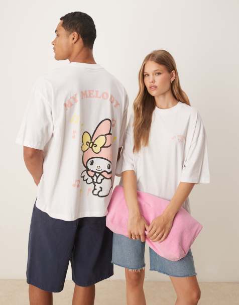ASOS DESIGN - Uniseks oversized Hello Kitty T-shirt met melodieprint in wit - view 1