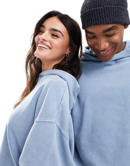 ASOS DESIGN - Uniseks oversized hoodie in denim blauw met wassing, deel van co-ord set, 2 van 4