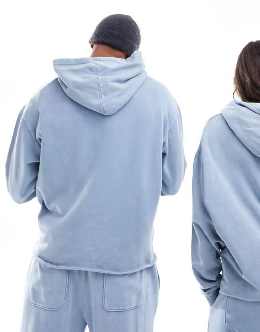 ASOS DESIGN - Uniseks oversized hoodie in denim blauw met wassing, deel van co-ord set, 3 van 4