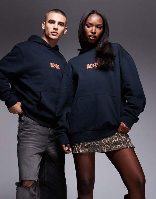 ASOS DESIGN - Uniseks oversized hoodie met gelicenseerde AC/DC-prints in zwart, 2 van 4