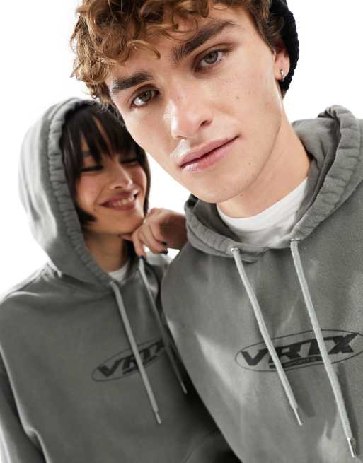 ASOS DESIGN - Uniseks oversized hoodie met print op de borst in grijs met wassing, 2 van 4