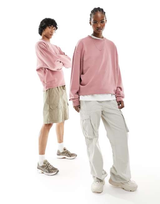 ASOS DESIGN - Uniseks oversized sweatshirt met onafgewerkte zoom in bordeauxrood met wassing
