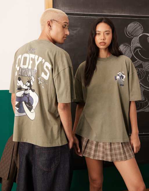 ASOS DESIGN - Uniseks oversized T-shirt met Disney Goofy-print in kaki met wassing