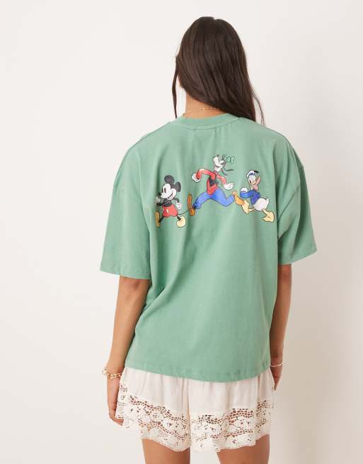 ASOS DESIGN - Uniseks oversized T-shirt met Disney Mickey Mouse-prints in groen met wassing, 3 van 4